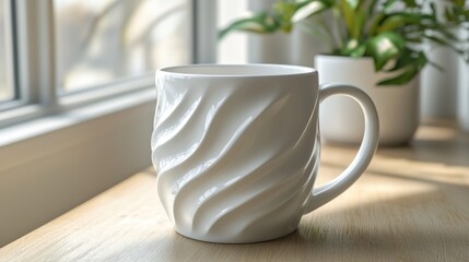 Close-up shot of a white tea mug mockup, showcasing a ceramic coffee cup with a pristine white design.