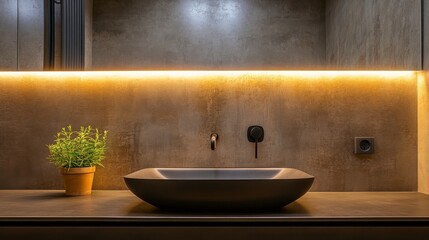 Modern Bathroom with Sleek Concrete and Soft Lighting