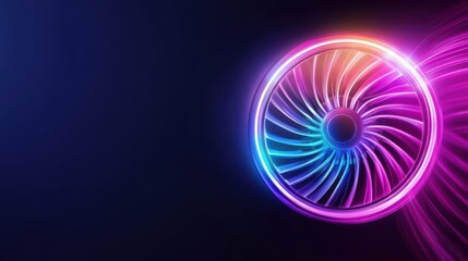 Vibrant and Futuristic Engine Turbine Design in Neon Colors on a Dark Background for High-Tech and Aviation Concepts