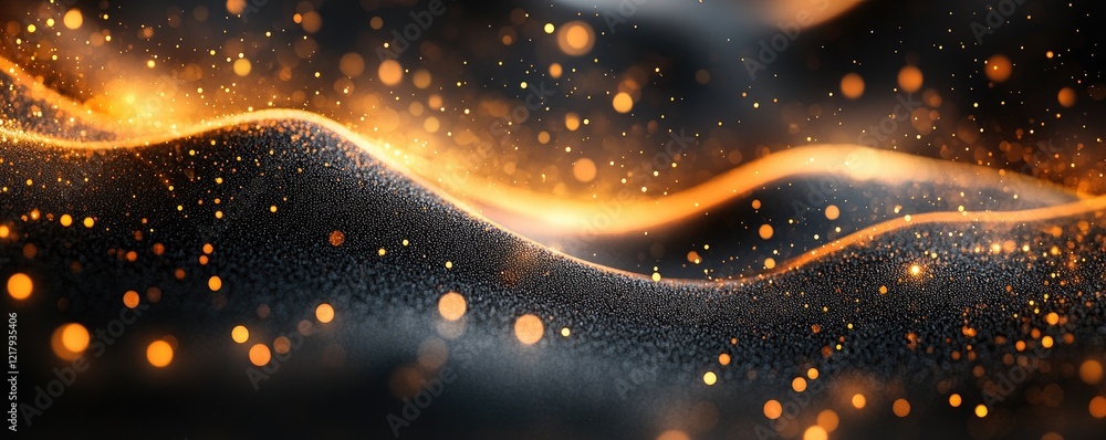 Fototapete dynamic abstract background with golden waves and glittering particles