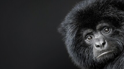 Obraz premium A monkey in black and white looks solemnly into the camera against a dark background
