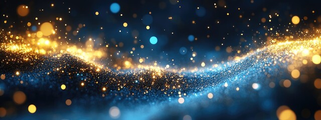 Abstract Blue and Gold Glittering Wave Background