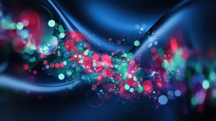 An abstract display of colorful bokeh lights swirling against a deep blue background, creating a vibrant and mesmerizing visual effect.