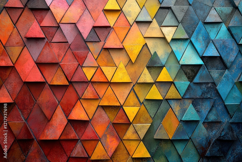 Poster colorful mosaic of triangles creating a vibrant abstract pattern with dynamic hues