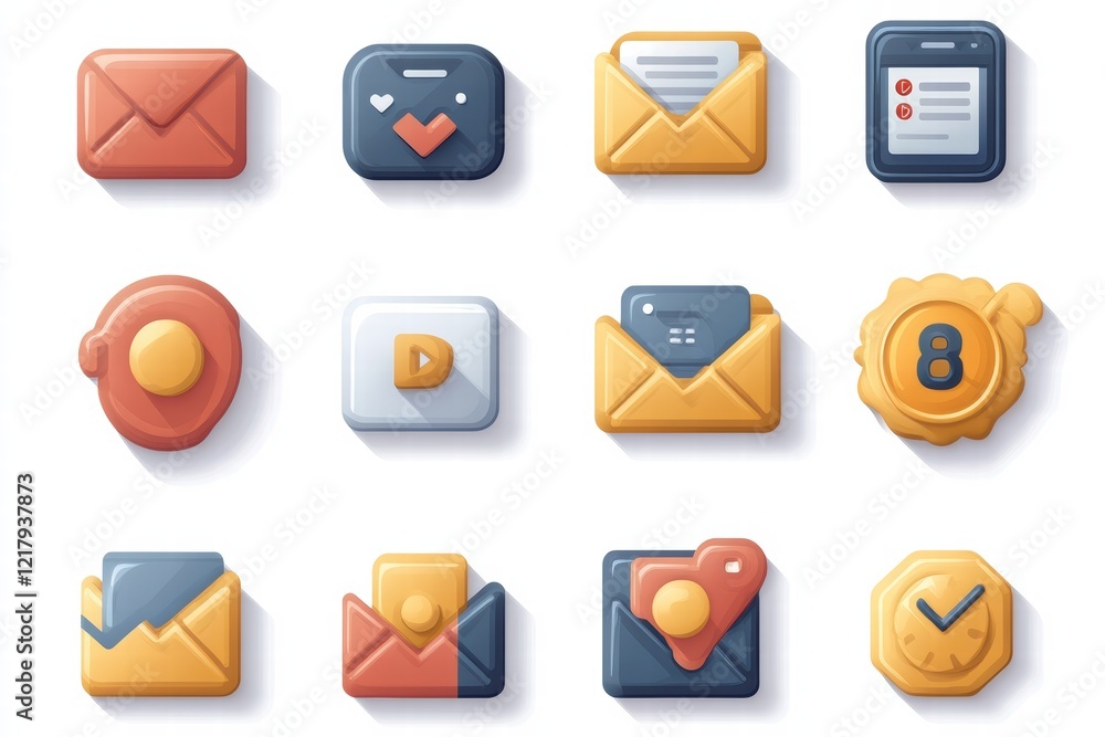 Aufkleber set of flat icons for web design featuring mail and phone elements