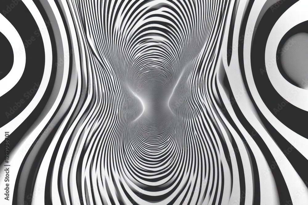 Poster abstract pattern of symmetrical waves creating dynamic visual flow in monochrome