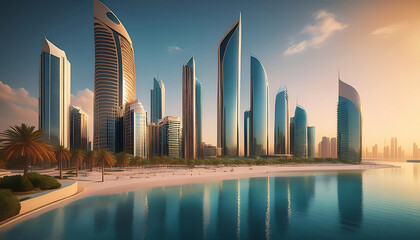 Obraz premium view of building skyscrapers and beach