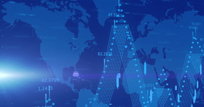 World map with financial data processing and stock market charts image - Powered by Adobe