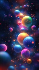 Mesmerizing Celestial Orbs of Vibrant Energy in a Cosmic Expanse   Captivating digital artwork depicting a surreal and fantastical universe filled with glowing luminous spheres and celestial elements