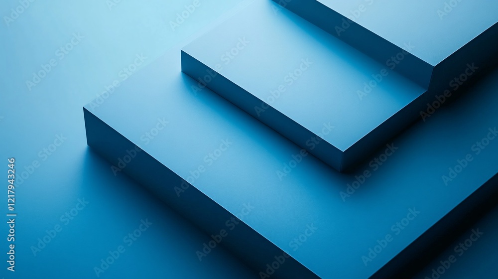 Aufkleber three blue steps creating an abstract composition on monochromatic background
