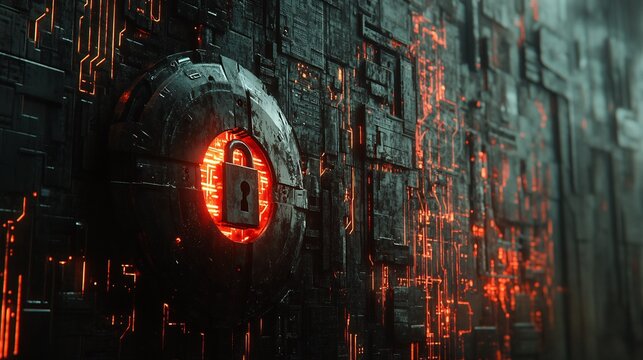 Cybersecurity glowing sphere secures digital data intensely. AI Generated