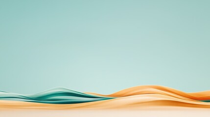  A blue and orange wave on a light blue background against a light blue sky in the background
