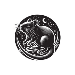Black Color Gerbil silhouette design Vector Illustration, Solid White Background (7).eps