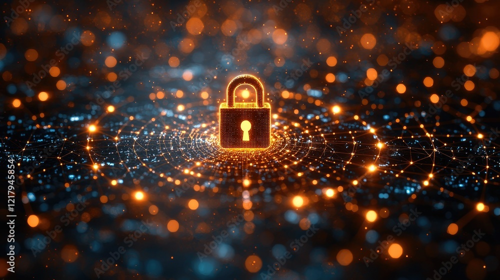 Poster digital network security padlock illuminated abstract