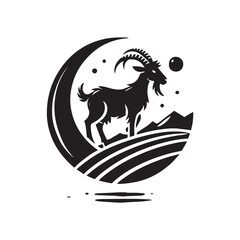 Black Color Goat silhouette design Vector Illustration, Solid White Background (4).eps
