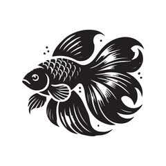 Black Color Goldfish silhouette design Vector Illustration, Solid White Background (3).eps