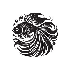 Black Color Goldfish silhouette design Vector Illustration, Solid White Background (5).eps
