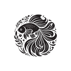 Naklejka premium Black Color Goldfish silhouette design Vector Illustration, Solid White Background (9).eps