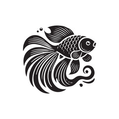 Black Color Goldfish silhouette design Vector Illustration, Solid White Background (12).eps