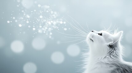   A feline in close focus, gazing skyward as clouds disperse from above