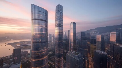 Stunning Sunrise over Shenzhen Skyline: Modern Architecture and Urban Landscape