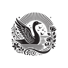 Black Color Goose silhouette design Vector Illustration, Solid White Background (16).eps