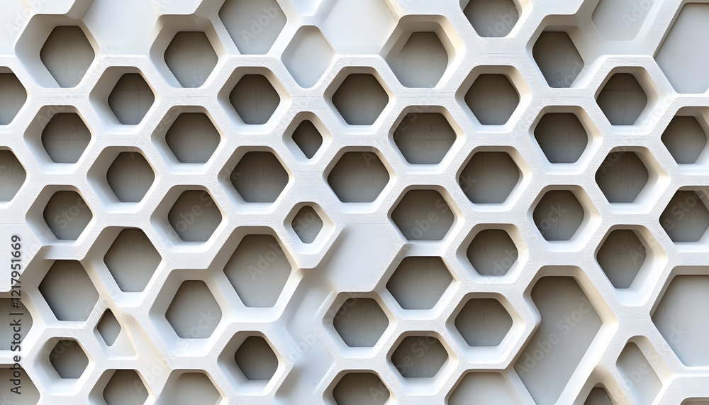 Poster abstract hexagonal pattern white concrete wall design