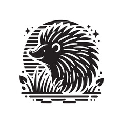 Black Color Hedgehog silhouette design Vector Illustration, Solid White Background (8).eps