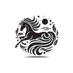 Black Color Horse silhouette design Vector Illustration, Solid White Background (2).eps