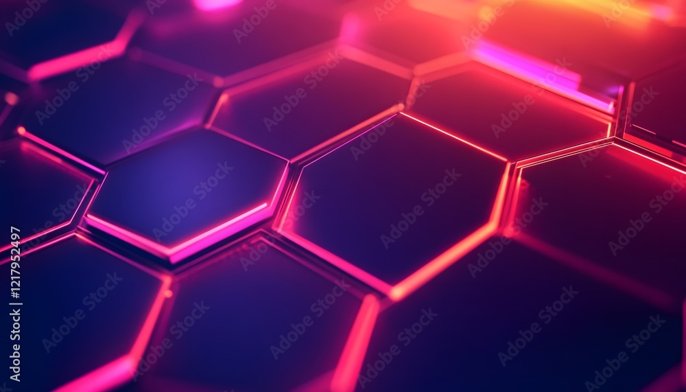 Poster abstract hexagonal pattern glowing neon lights
