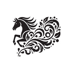 Black Color Horse silhouette design Vector Illustration, Solid White Background (6).eps