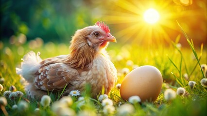 Fototapeta premium Adorable Easter Egg-Laying Hen, Rural Spring Farm Setting - Stock Photo
