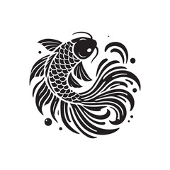 Black Color Koi Fish silhouette design Vector Illustration, Solid White Background (4).eps