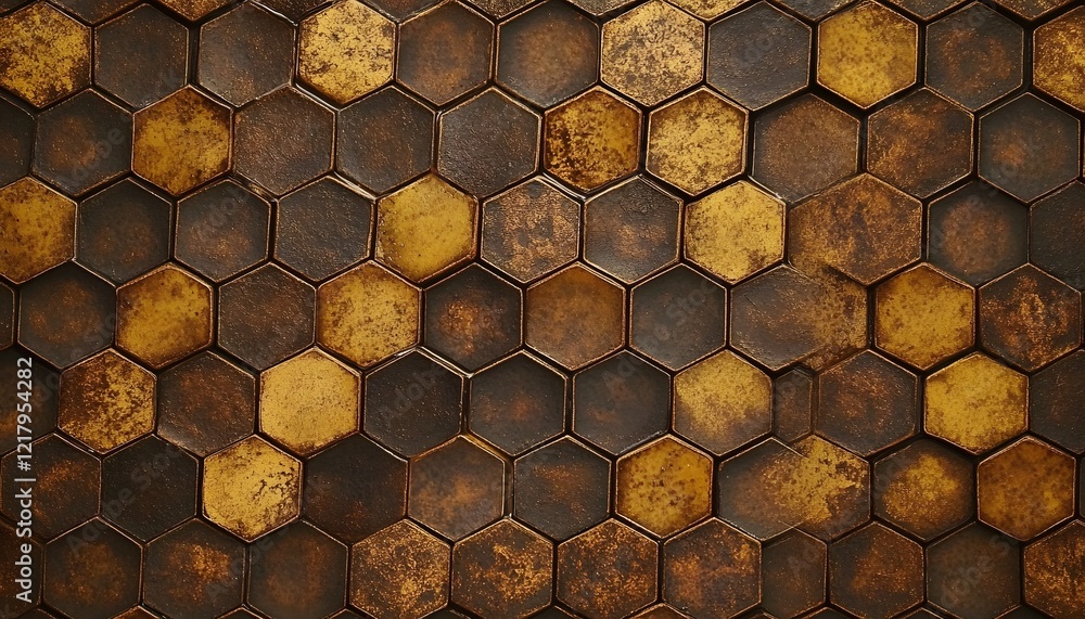 Poster golden brown hexagonal tile pattern background