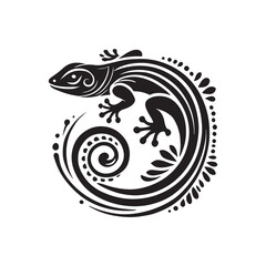 Black Color Lizard silhouette design Vector Illustration, Solid White Background (3).eps