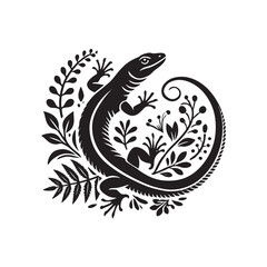 Black Color Lizard silhouette design Vector Illustration, Solid White Background (2).eps