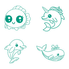 Whale and dolphin logos that represent the beauty of marine fauna