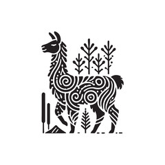 Black Color Llama silhouette design Vector Illustration, Solid White Background (1).eps