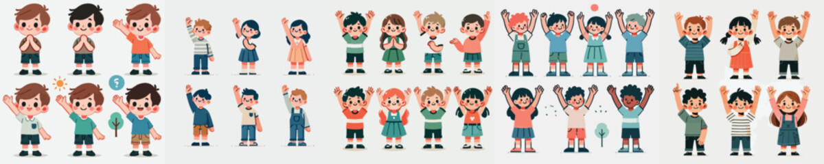 Fototapeta premium vector set of children raising their hands