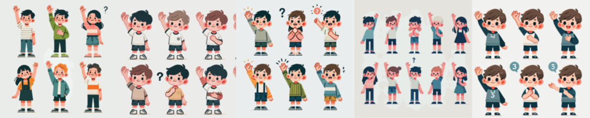 vector set of children raising their hands