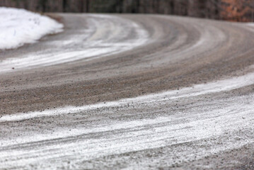 Curved country road in winter