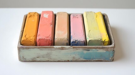 Pastel Chalks in Rustic Wooden Box