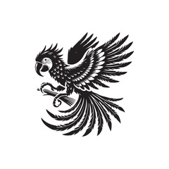 Black Color Macaw silhouette design Vector Illustration, Solid White Background (1).eps