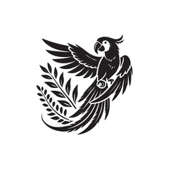 Black Color Macaw silhouette design Vector Illustration, Solid White Background (7).eps