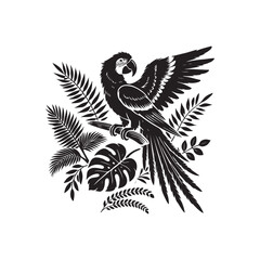 Black Color Macaw silhouette design Vector Illustration, Solid White Background (10).eps