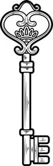 Key with crown engraving style hand drawn vector