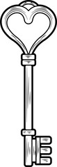 Heart shaped key engraving style hand drawn vector