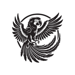 Black Color Macaw silhouette design Vector Illustration, Solid White Background (17).eps