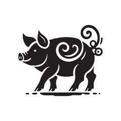 Black Color Miniature Pig silhouette design Vector Illustration, Solid White Background (1).eps