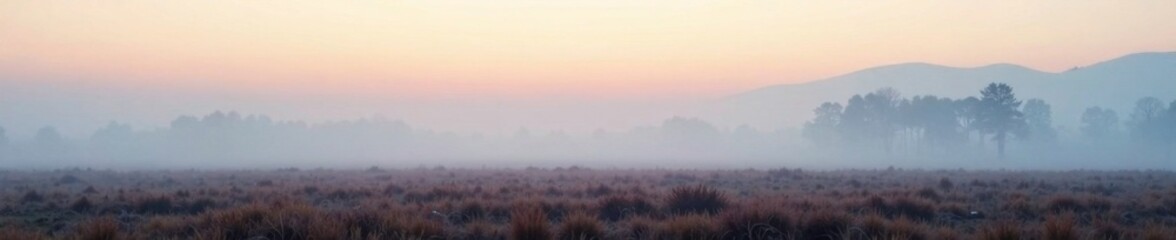 Gentle morning fog enveloping a desolate landscape, misty, gradient, texture